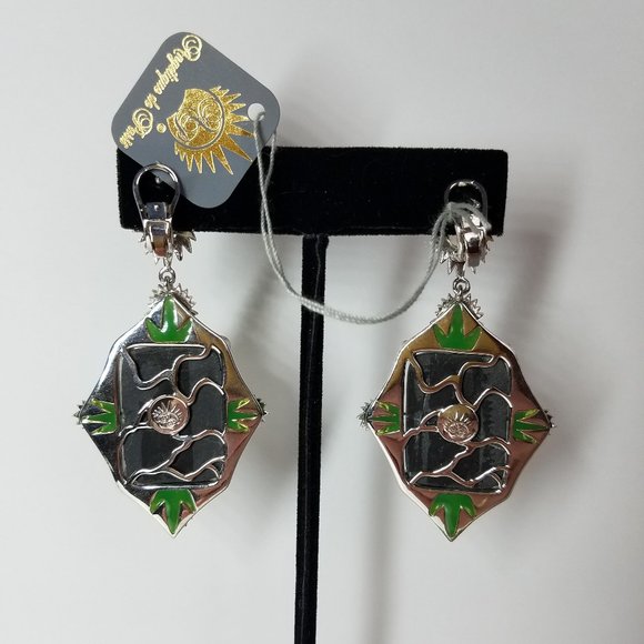 New Angelique de Paris Green Earrings with natural Stones and Mother of Pearl - Picture 8 of 12